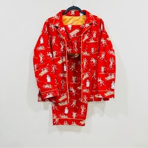 Nick & Nora Pajama Set Womens XL Sock Monkey Sleepwear Pajamas Top Pants Red